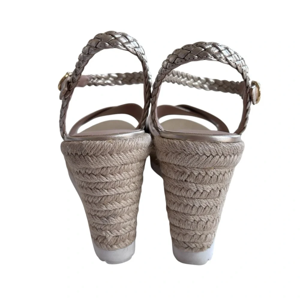 STUART WEITZMAN MYKONOS Gold Braided Espadrille Wedge Sandal 8.5